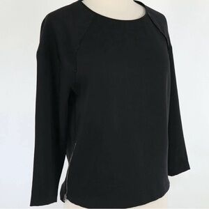 JBrand Top Black Zip Sides Hem Raw Edge Seams Jewel Collar Neckline 3/4 Sleeve M